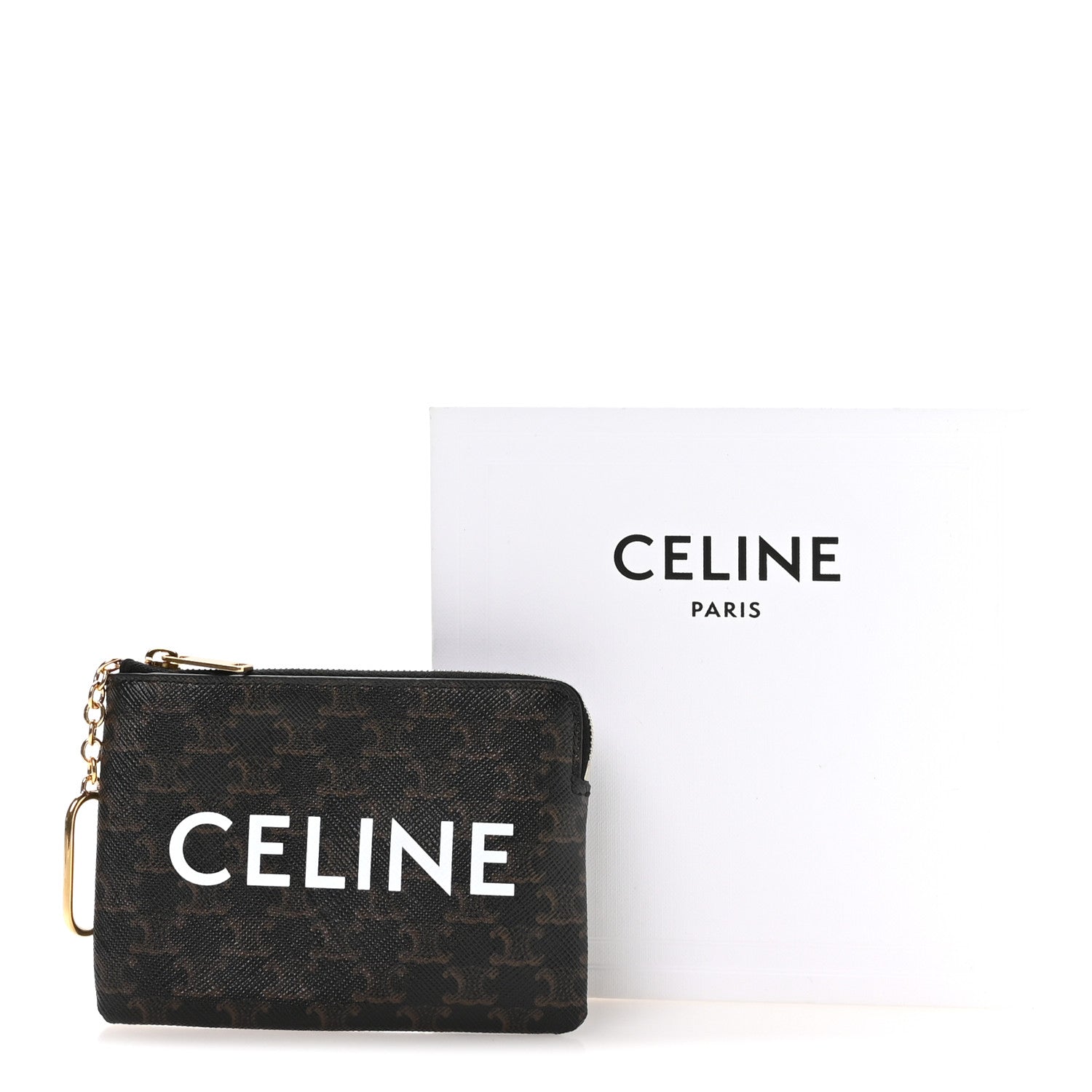 Triomphe Canvas Logo Coin and  Pouch With Hook Black