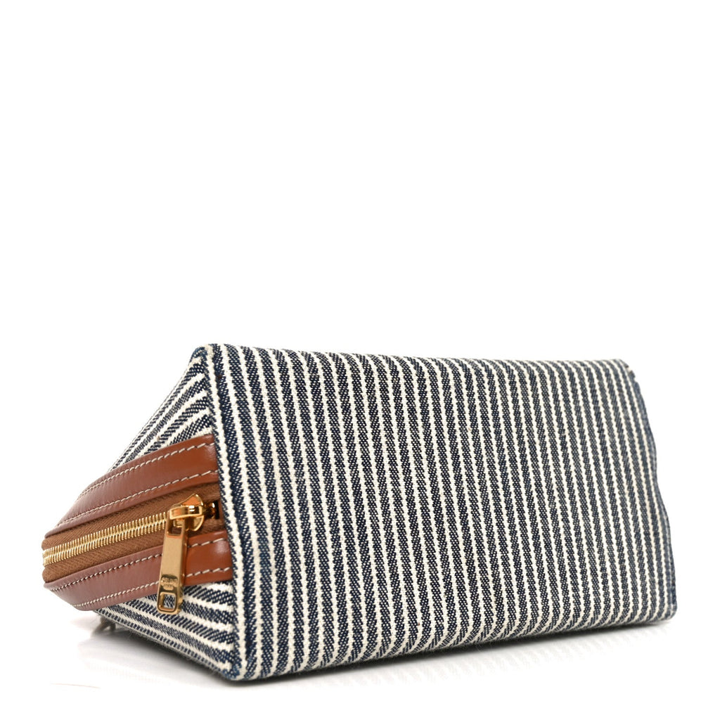 Canvas Calfskin Striped Triomphe Clutch On Chain Navy Blue Tan