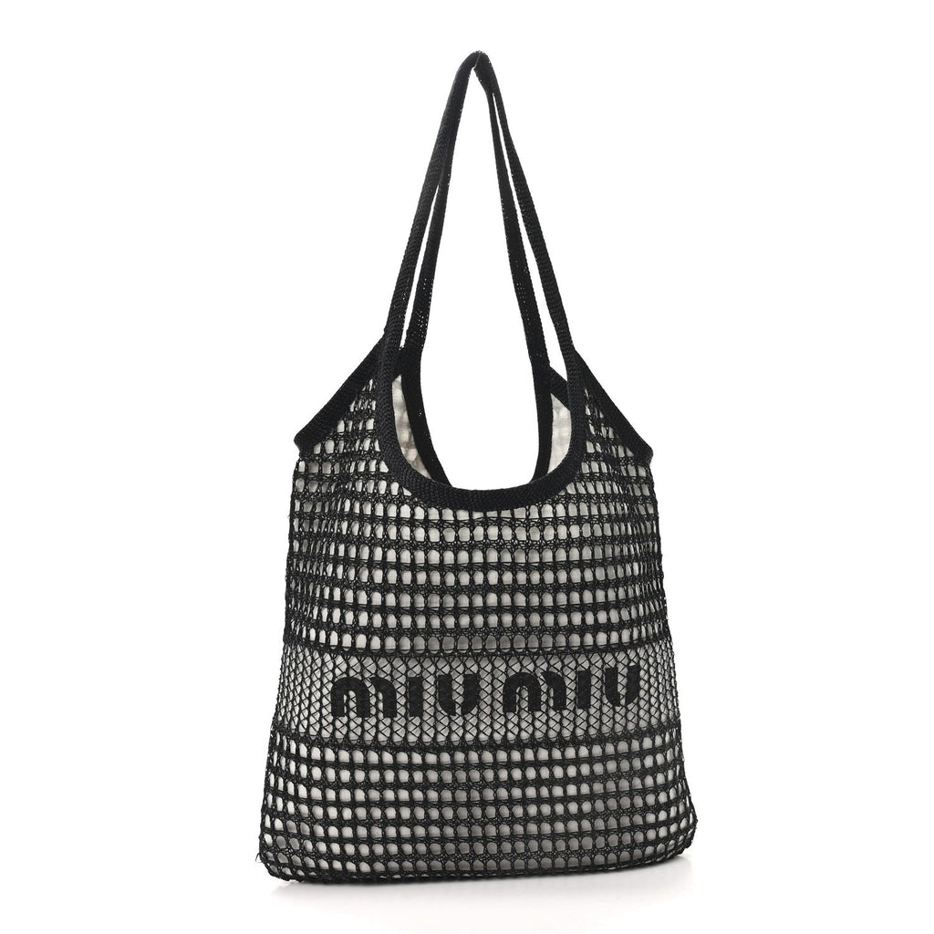 Raffia Effect Linen Logo Ivy Bag Black Natural