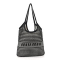 Raffia Effect Linen Logo Ivy Bag Black Natural