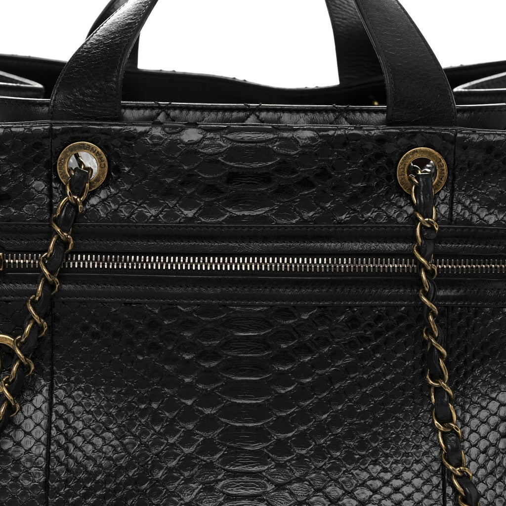 Snakeskin Glazed Calfskin Quilted Urban Mix Tote Black