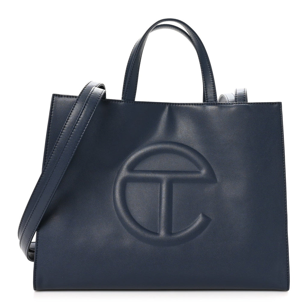 Vegan Leather Medium Shopping Bag Navy