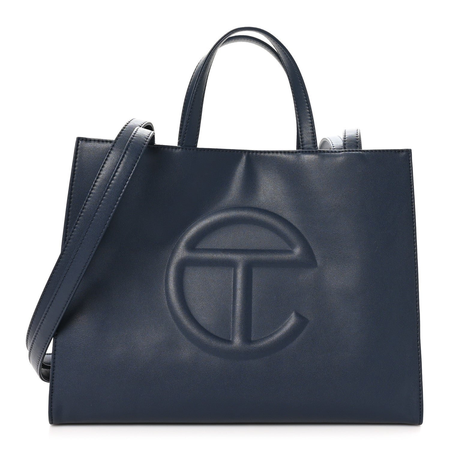 Vegan Leather Medium Shopping Bag Navy