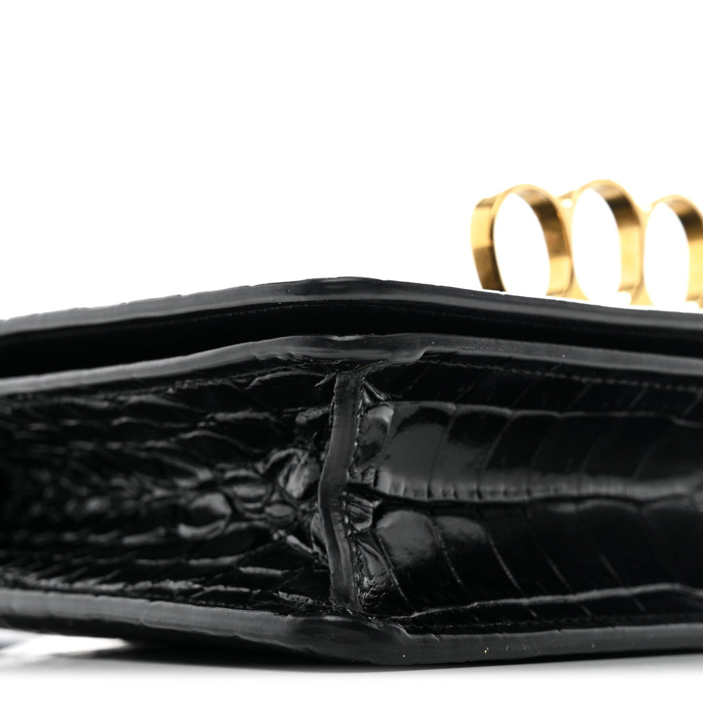 Calfskin Crocodile Embossed Four Ring Knuckle Crossbody Bag Black