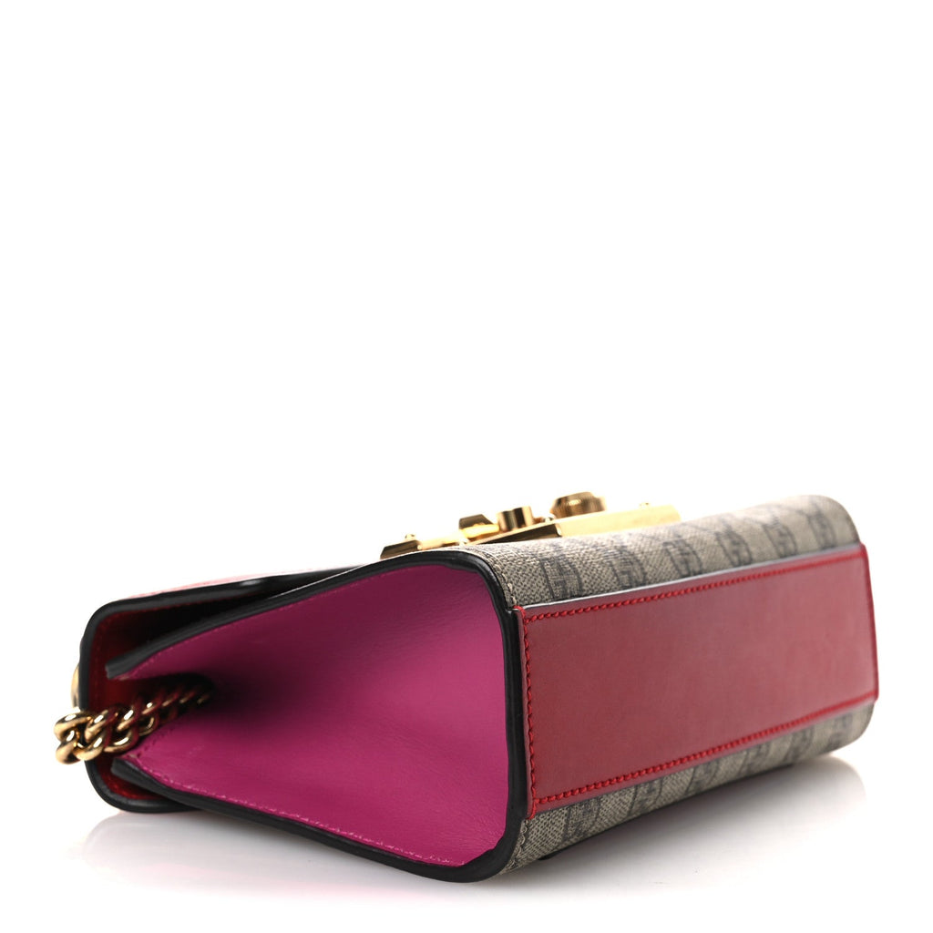 GG Supreme Monogram Calfskin Small Padlock Shoulder Bag Beige Hibiscus Red New Rosette