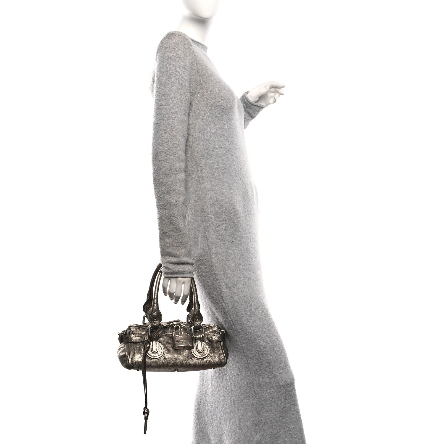 Metallic Calfskin Small Paddington Satchel Acier