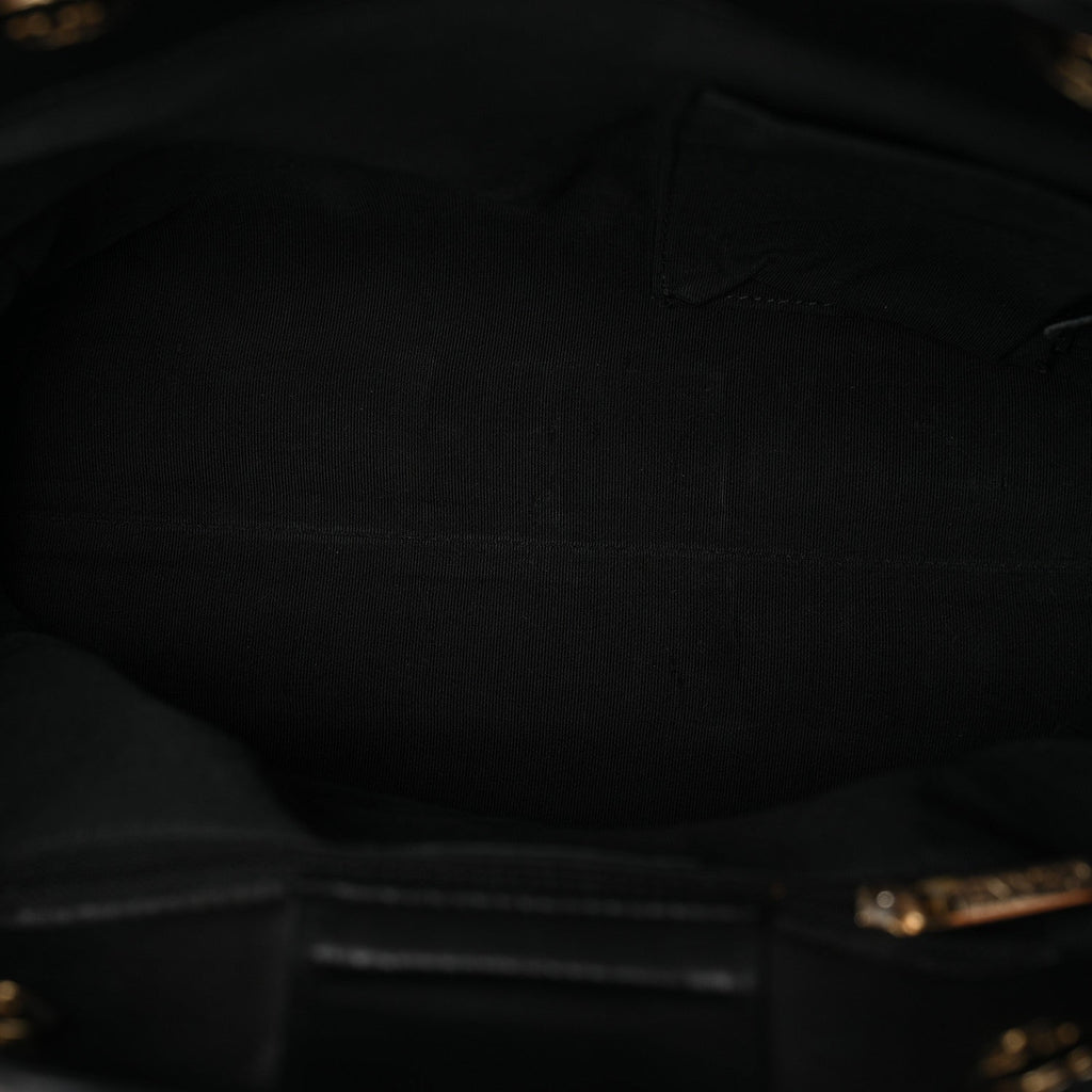 Calfskin Chevron Quilted Statement Shopping Tote Black
