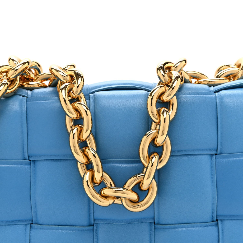 Lambskin Maxi Intreccio Padded Chain Cassette Crossbody Bag Swimming Pool