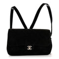 Velvet Quilted Flap Backpack Black