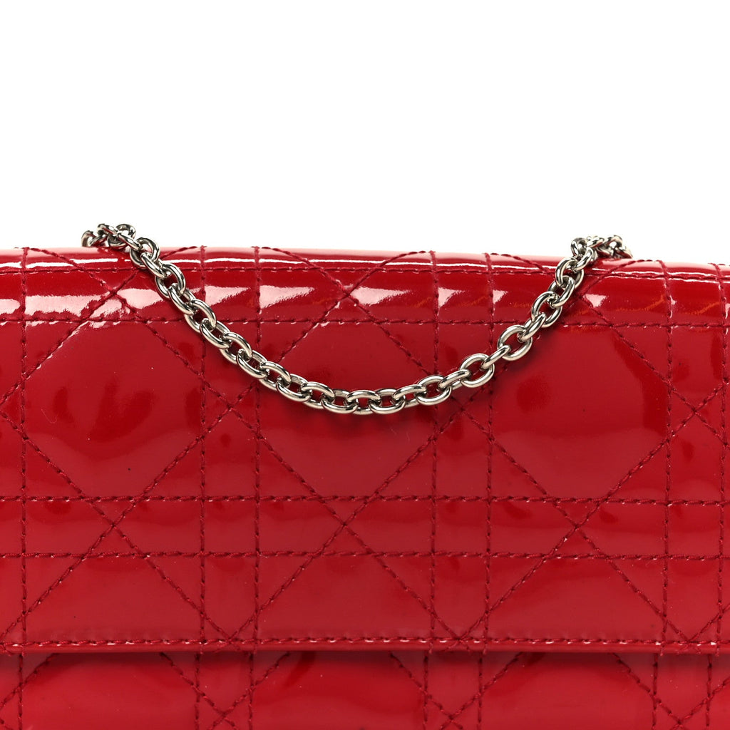 Patent Cannage Lady Dior Rendezvous Wallet On Chain Red