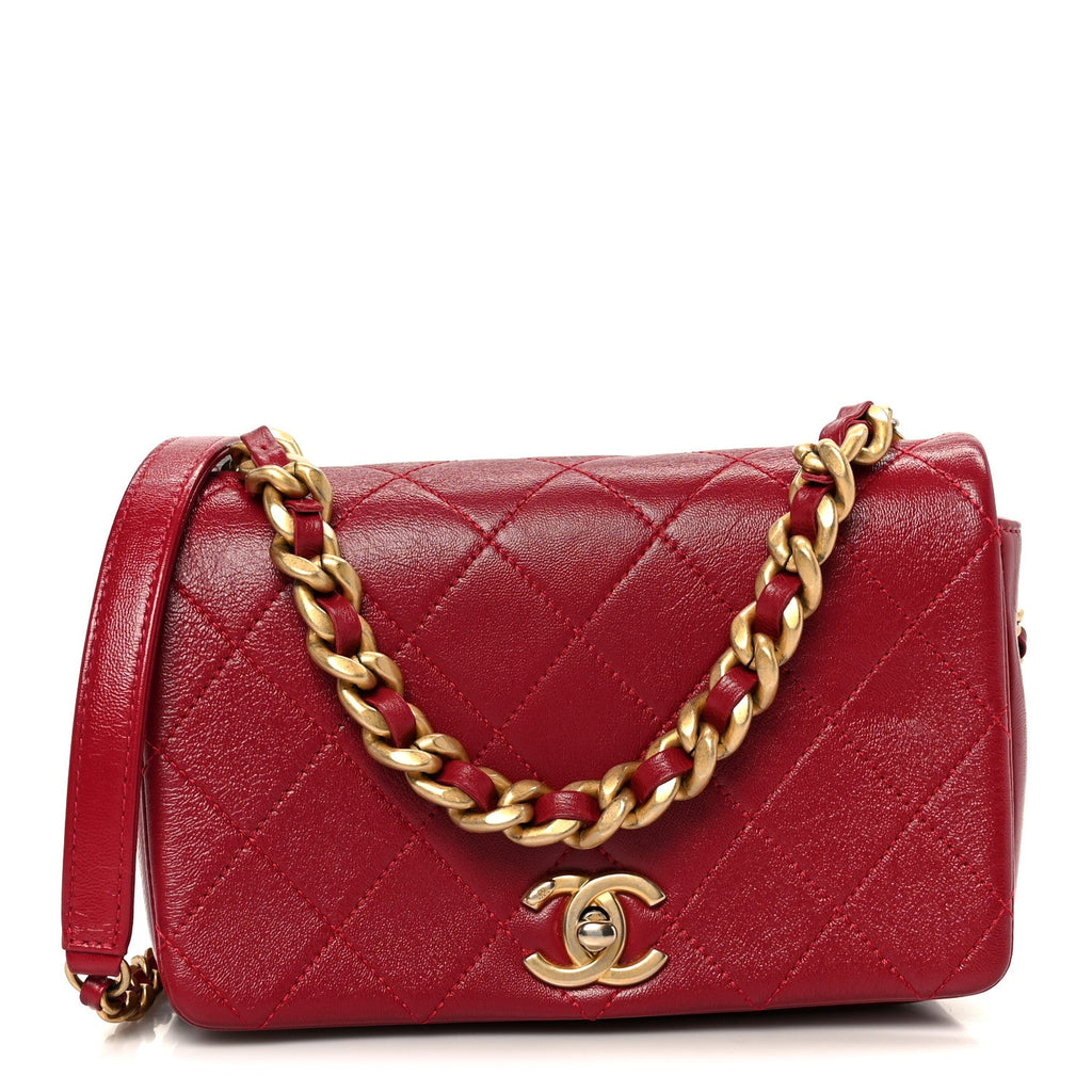 Shiny Lambskin Quilted Small Fashion Therapy Flap Bag Red