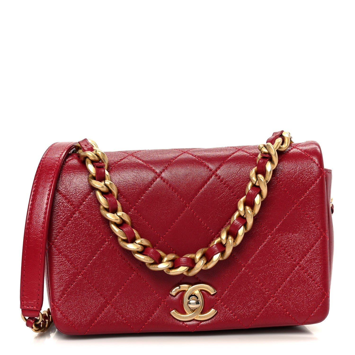 Shiny Lambskin Quilted Small Fashion Therapy Flap Bag Red