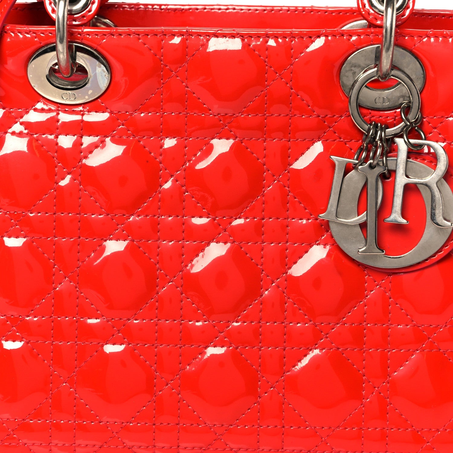 Patent Cannage Whipstitch Medium Lady Dior Red
