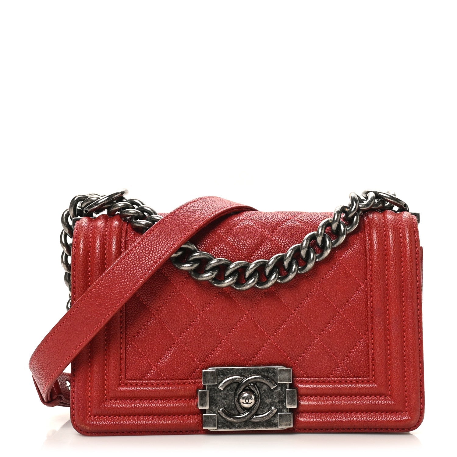 Caviar Quilted Small Boy Flap Dark Red