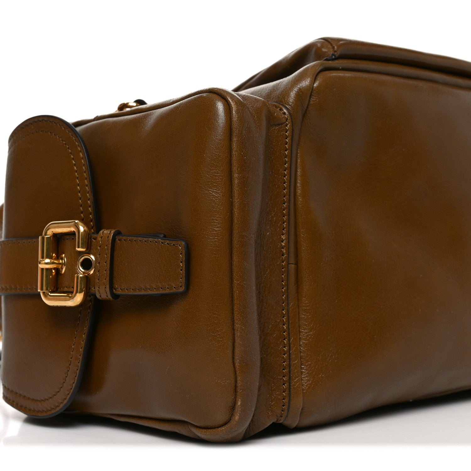 Shiny Calfskin Large Double Carry Camera Bag Dark Khaki