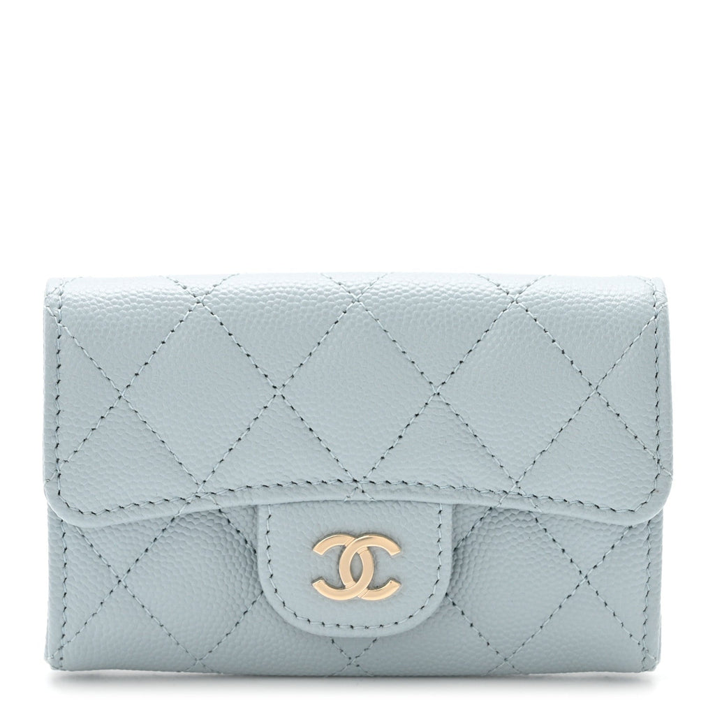 Caviar Quilted Flap  Holder Wallet Light Blue