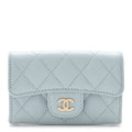 Caviar Quilted Flap  Holder Wallet Light Blue