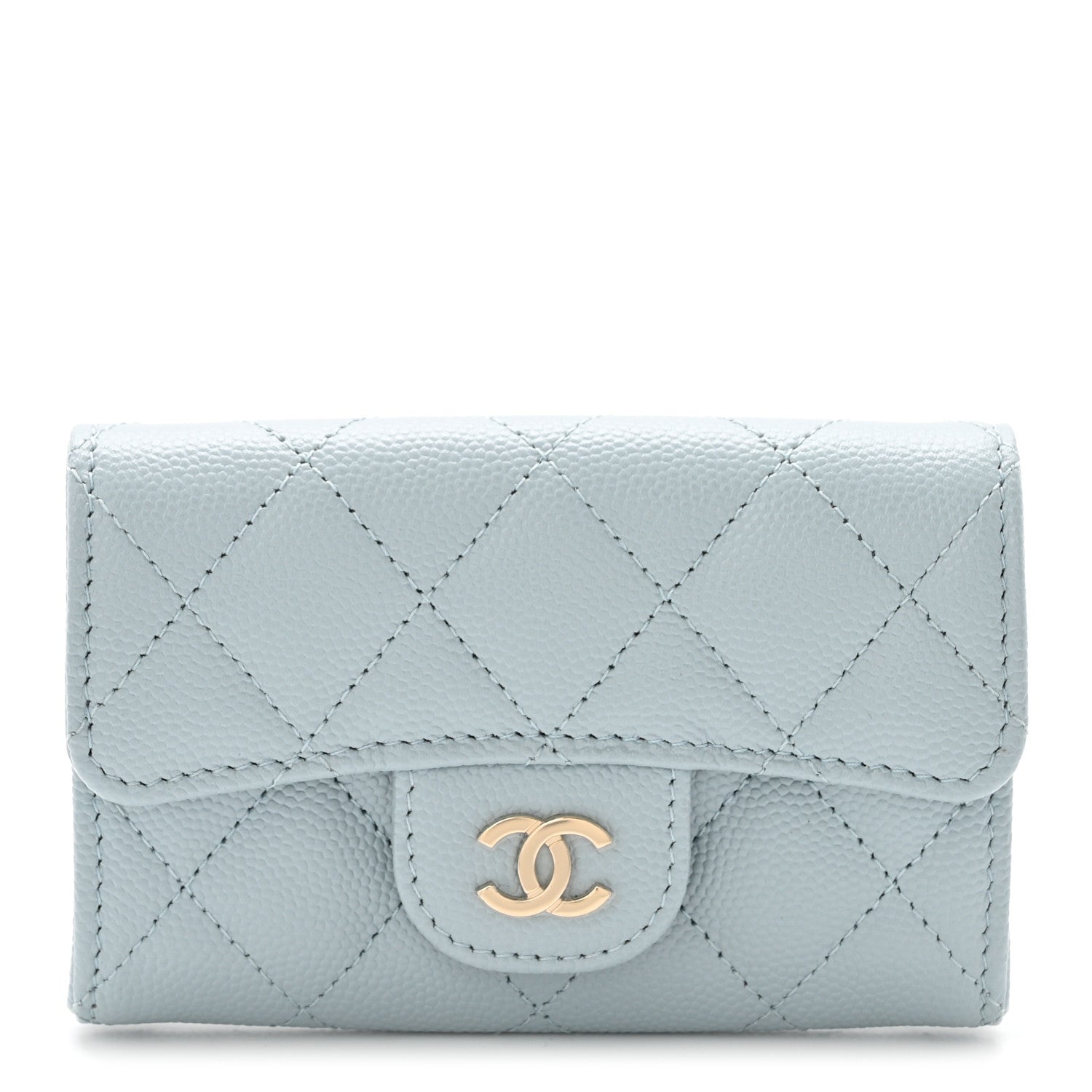 Caviar Quilted Flap  Holder Wallet Light Blue