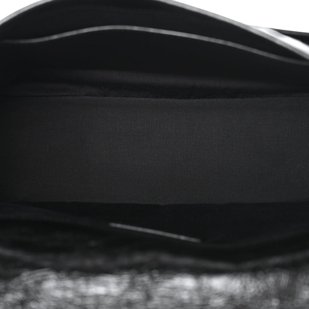 Crinkled Calfskin Matelasse Monogram Medium Niki Chain Satchel Black