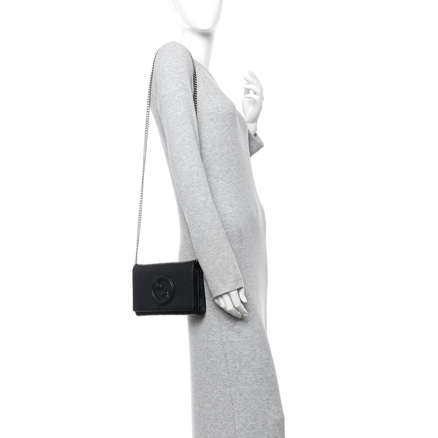 Sakai Be Green Calfskin Diagonal Stitched Blondie Wallet on Chain Black