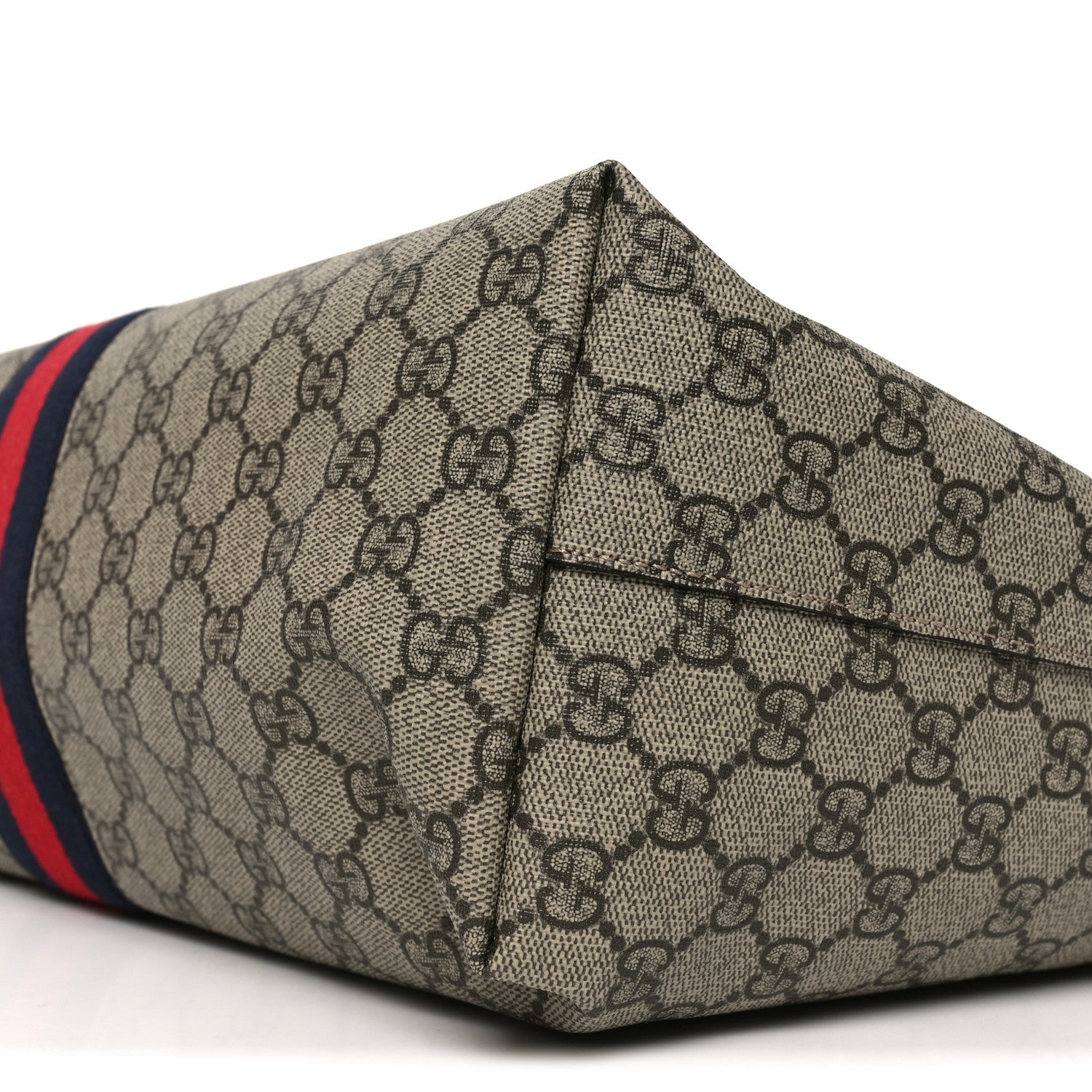 GG Supreme Monogram Textured Dollar Calfskin Web Medium Ophidia Shopping Tote Beige Ebony Mystic White