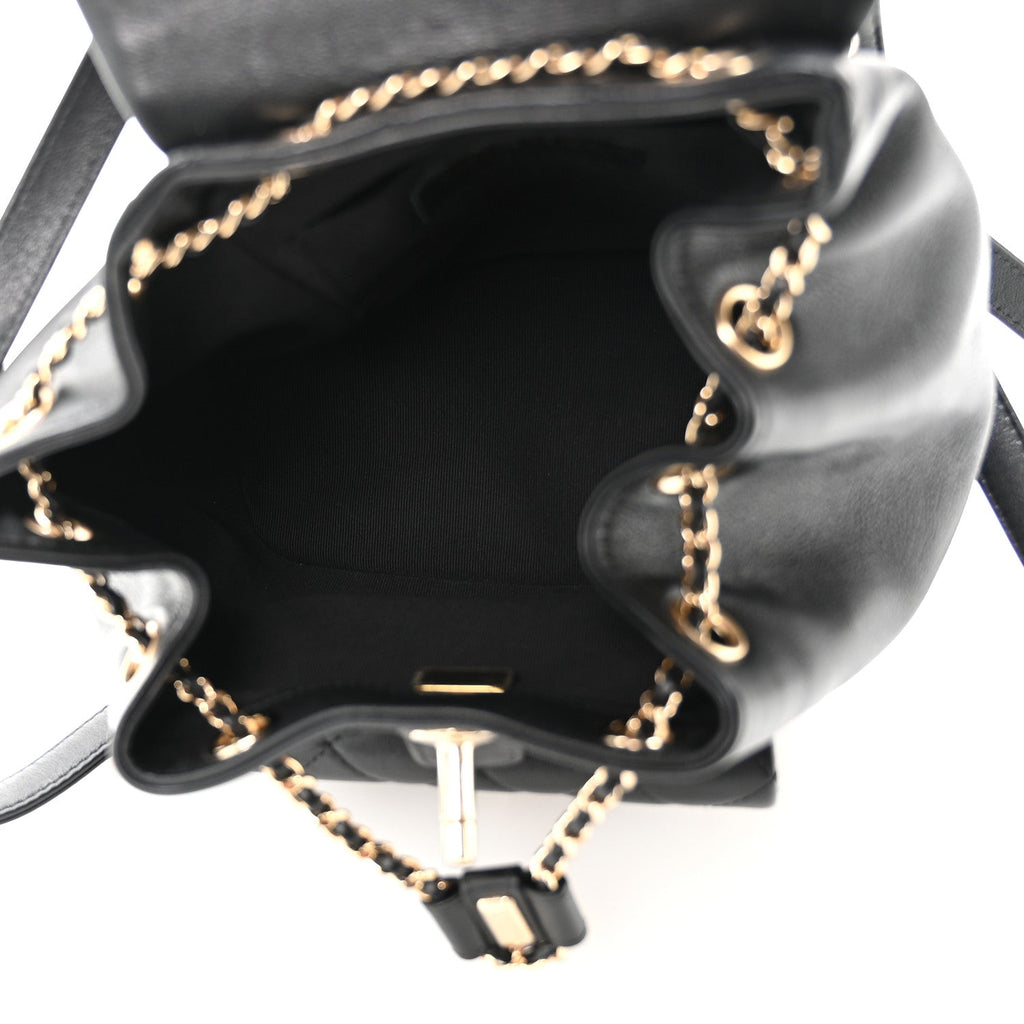 Glazed Aged Calfskin Quilted Small Duma Drawstring Backpack Black