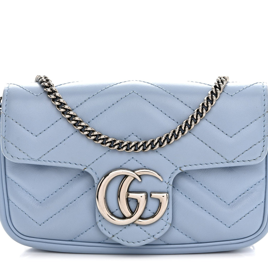 Calfskin Matelasse Super Mini GG Marmont Shoulder Bag Porcelain Light Blue