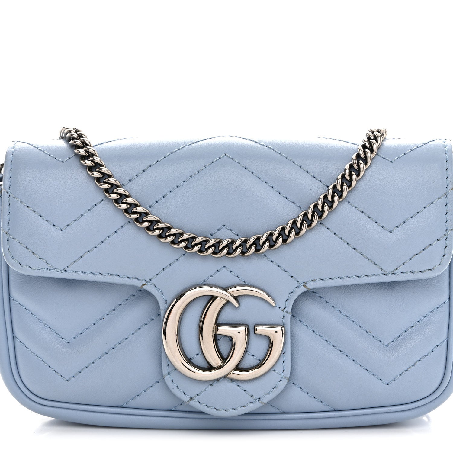 Calfskin Matelasse Super Mini GG Marmont Shoulder Bag Porcelain Light Blue