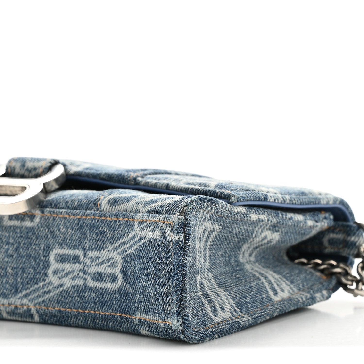 Denim BB Monogram Hourglass Chain Bag Blue