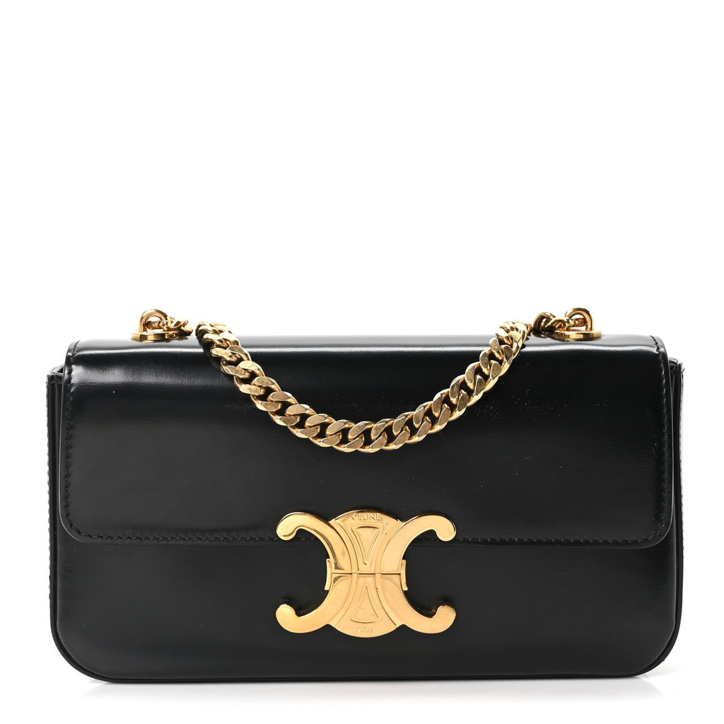 Shiny Calfskin Triomphe Shoulder Bag Black