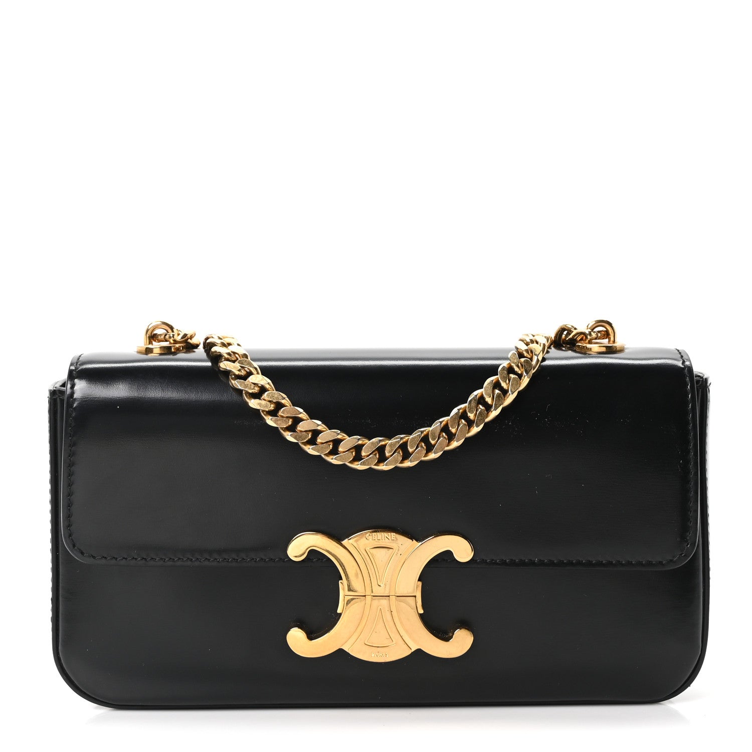 Shiny Calfskin Triomphe Shoulder Bag Black