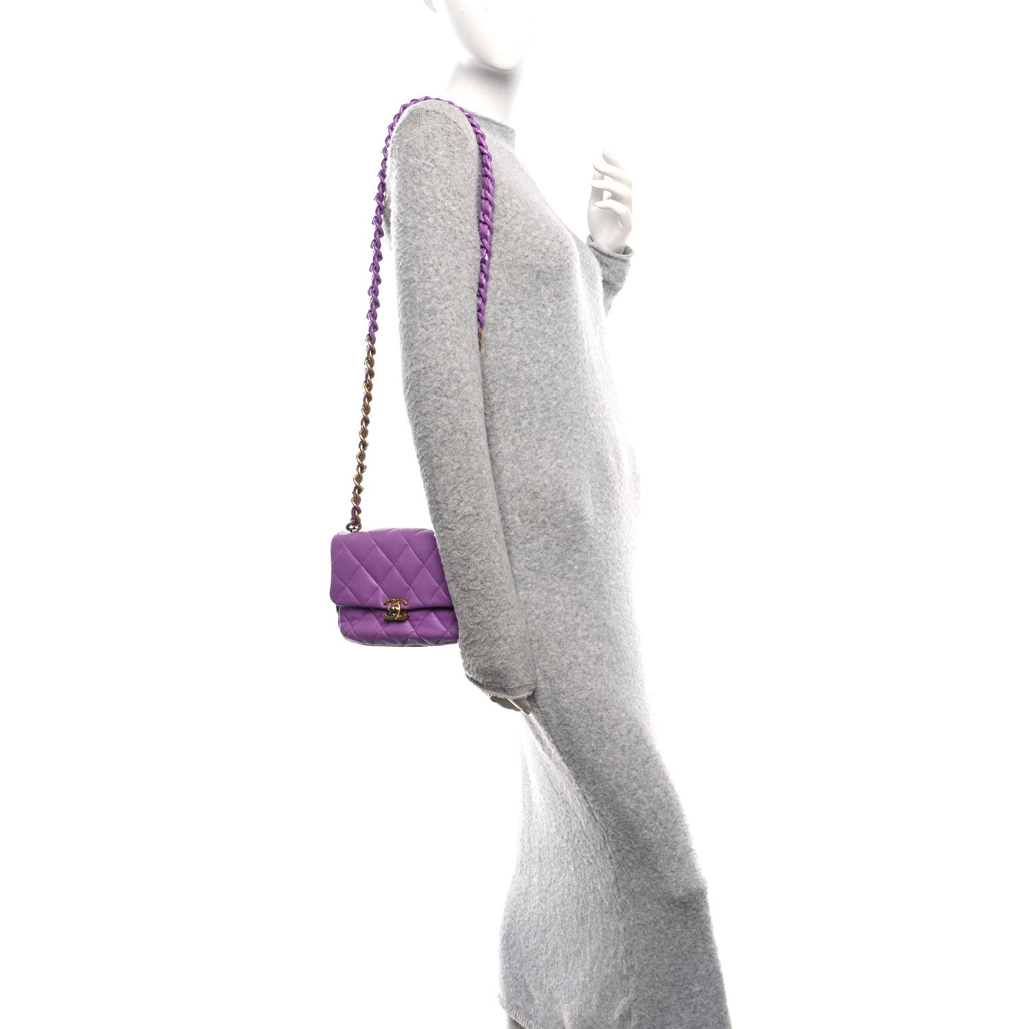 Lambskin Quilted Mini Lacquered Chain Flap Purple