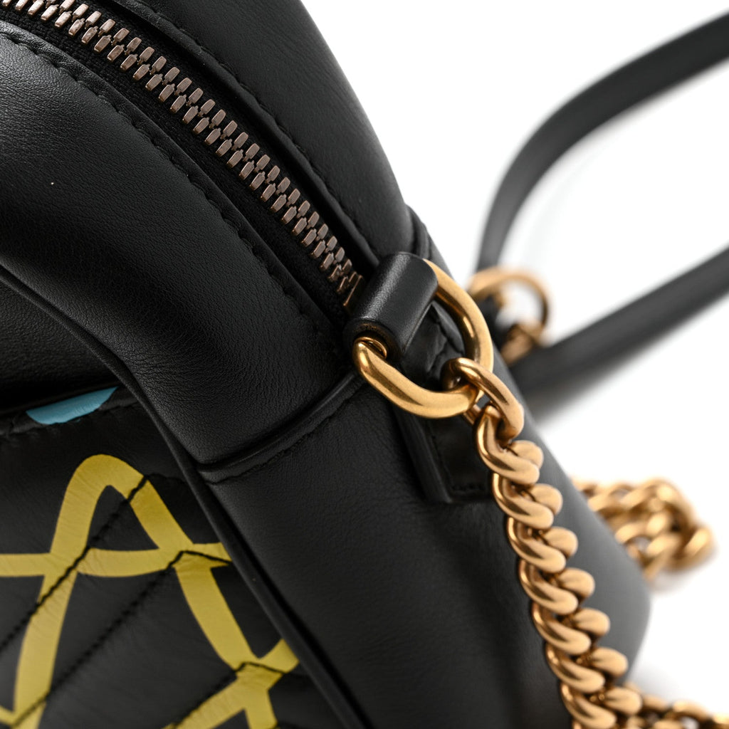 Calfskin Matelasse GucciGhost Medium GG Marmont Chain Shoulder Bag Black New Acquamarine