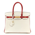 Taurillon Clemence Horseshoe Birkin 30 White Rouge Casaque