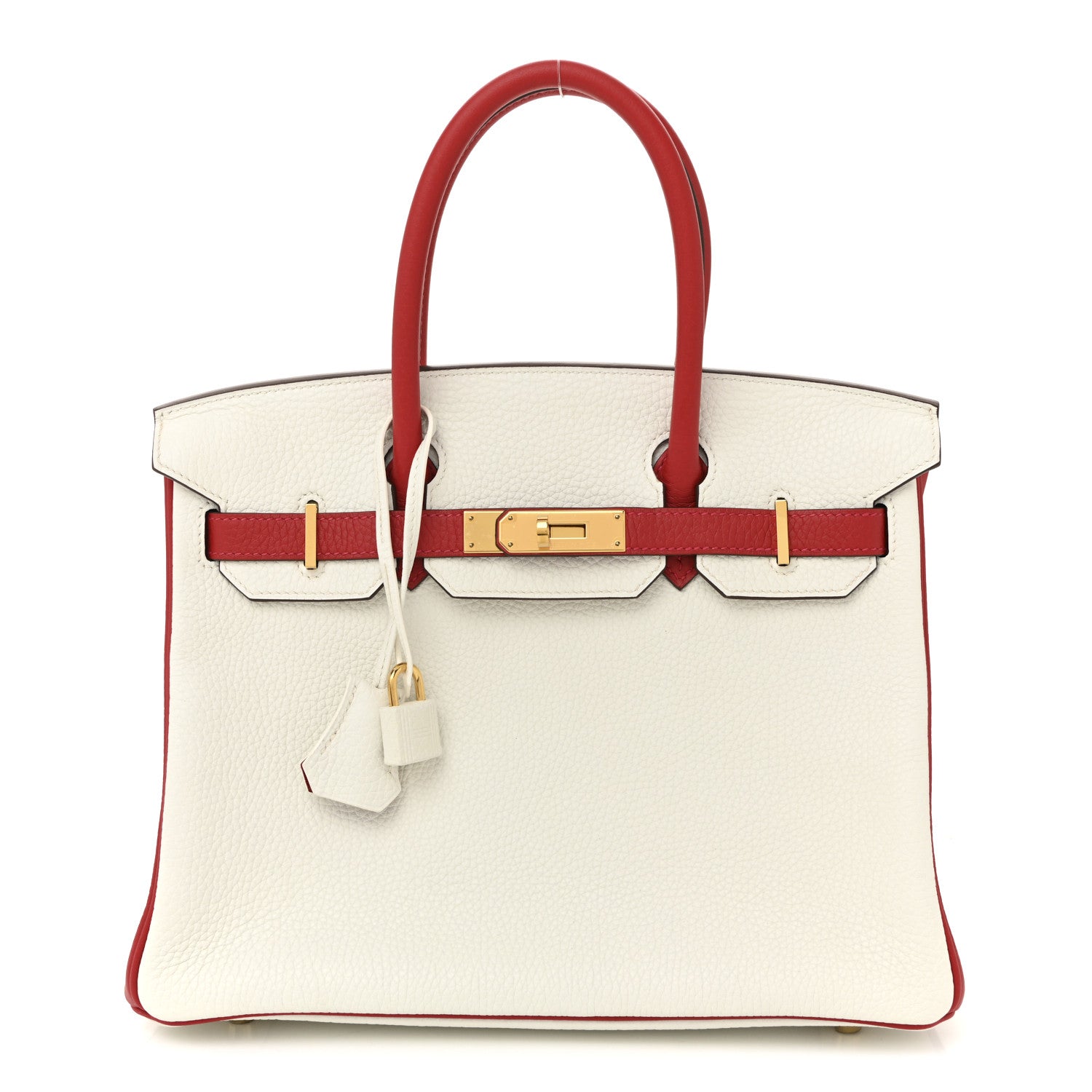 Taurillon Clemence Horseshoe Birkin 30 White Rouge Casaque