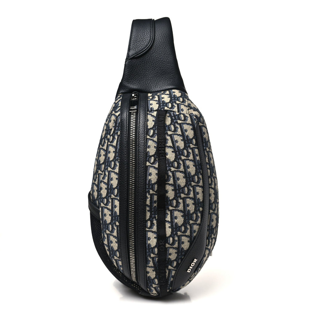 Grained Calfskin Oblique Scarab Sling Bag Blue Black