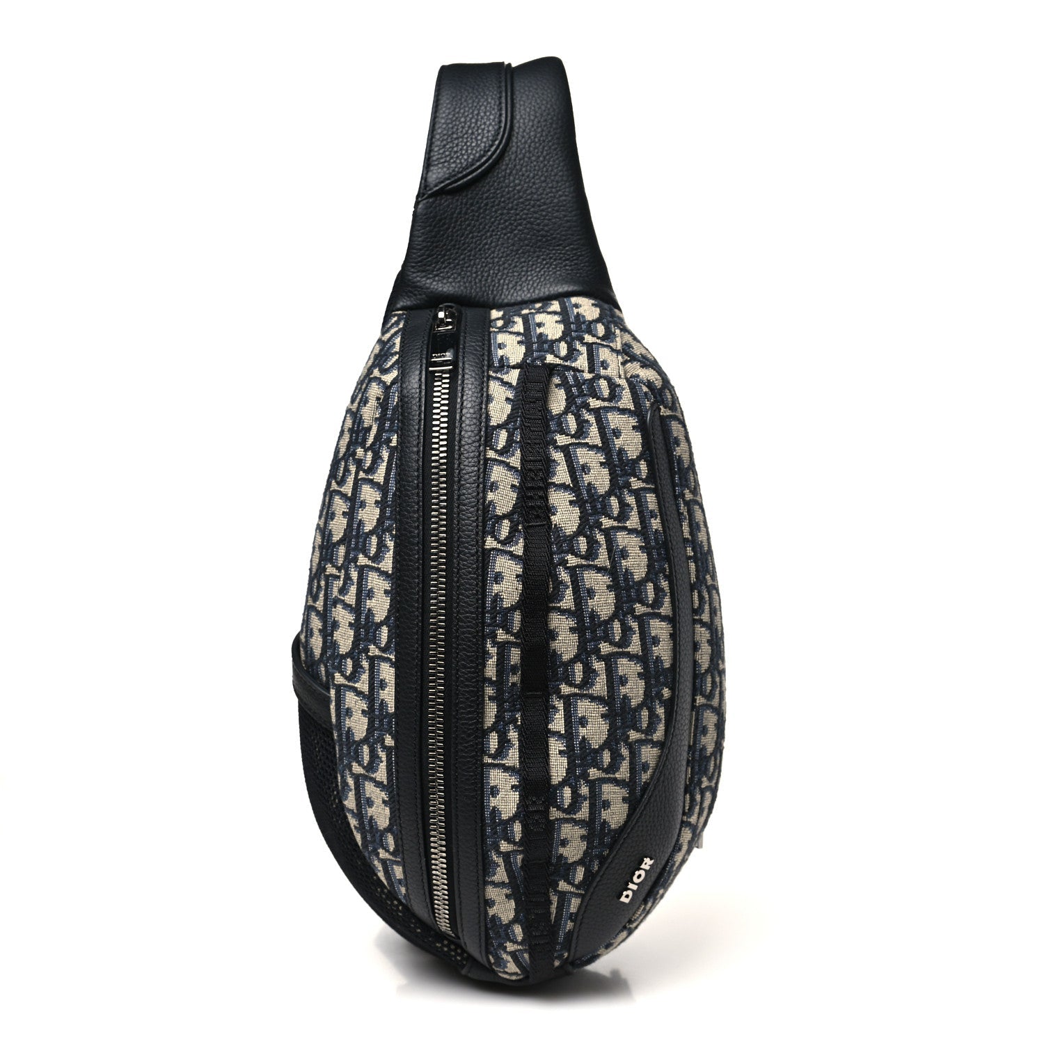 Grained Calfskin Oblique Scarab Sling Bag Blue Black