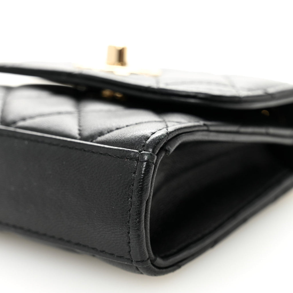 Lambskin Quilted Trendy CC  Holder On Chain Black