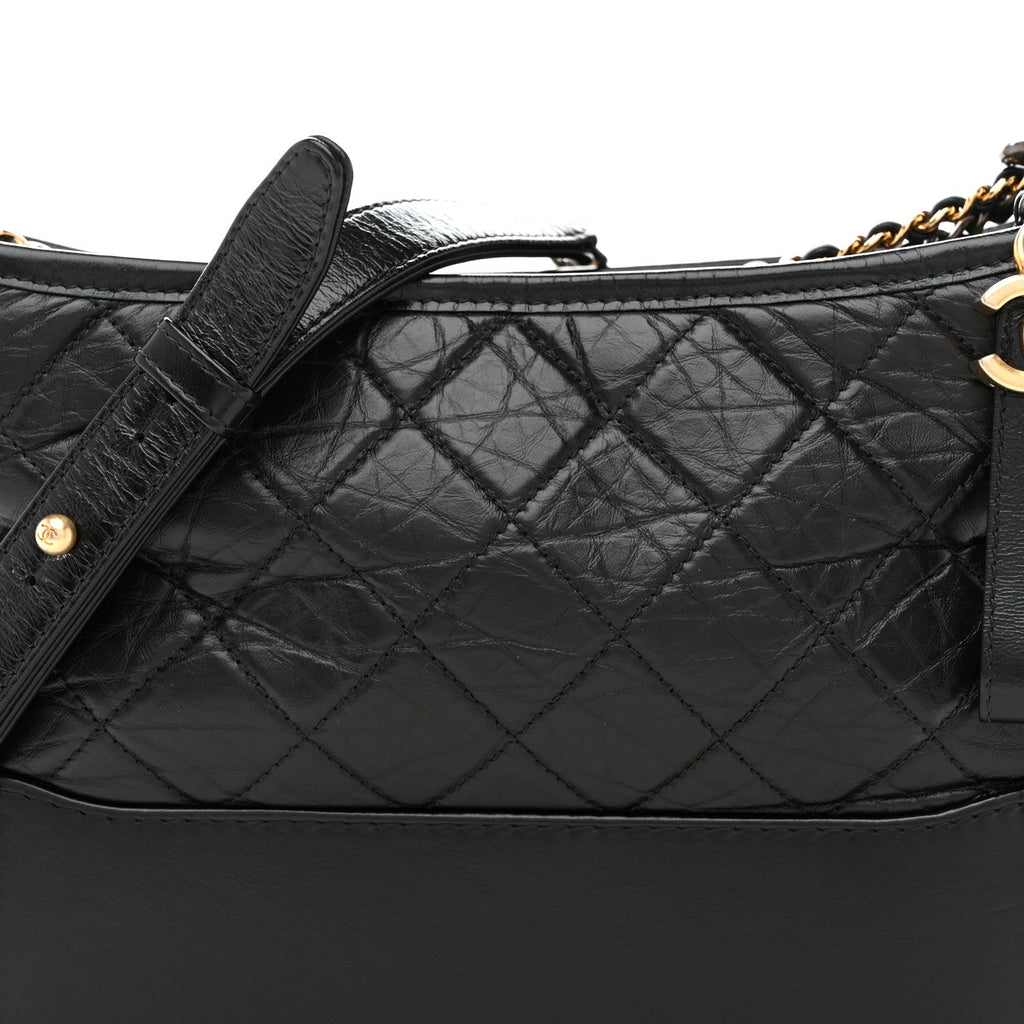 Aged Calfskin Quilted New Medium Gabrielle Hobo Black