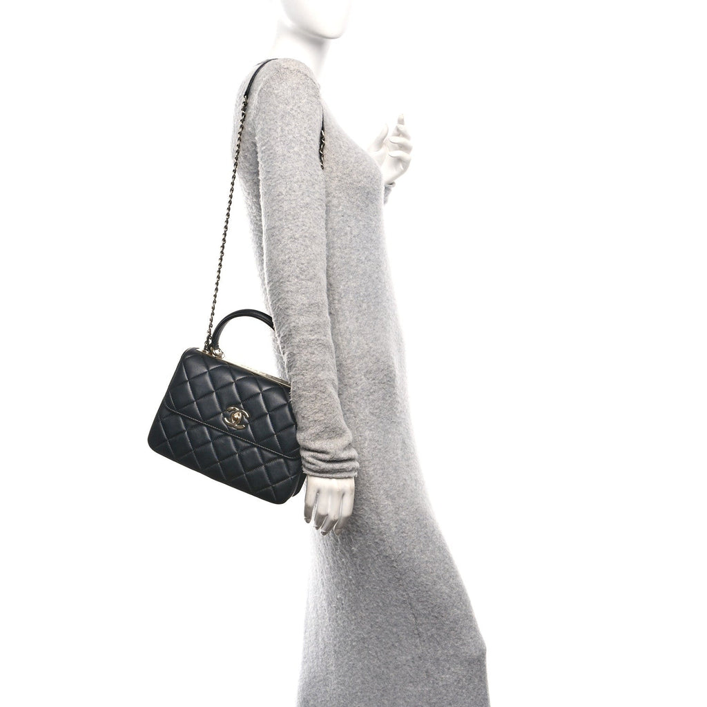 Lambskin Quilted Small Trendy CC Dual Handle Flap Bag Black