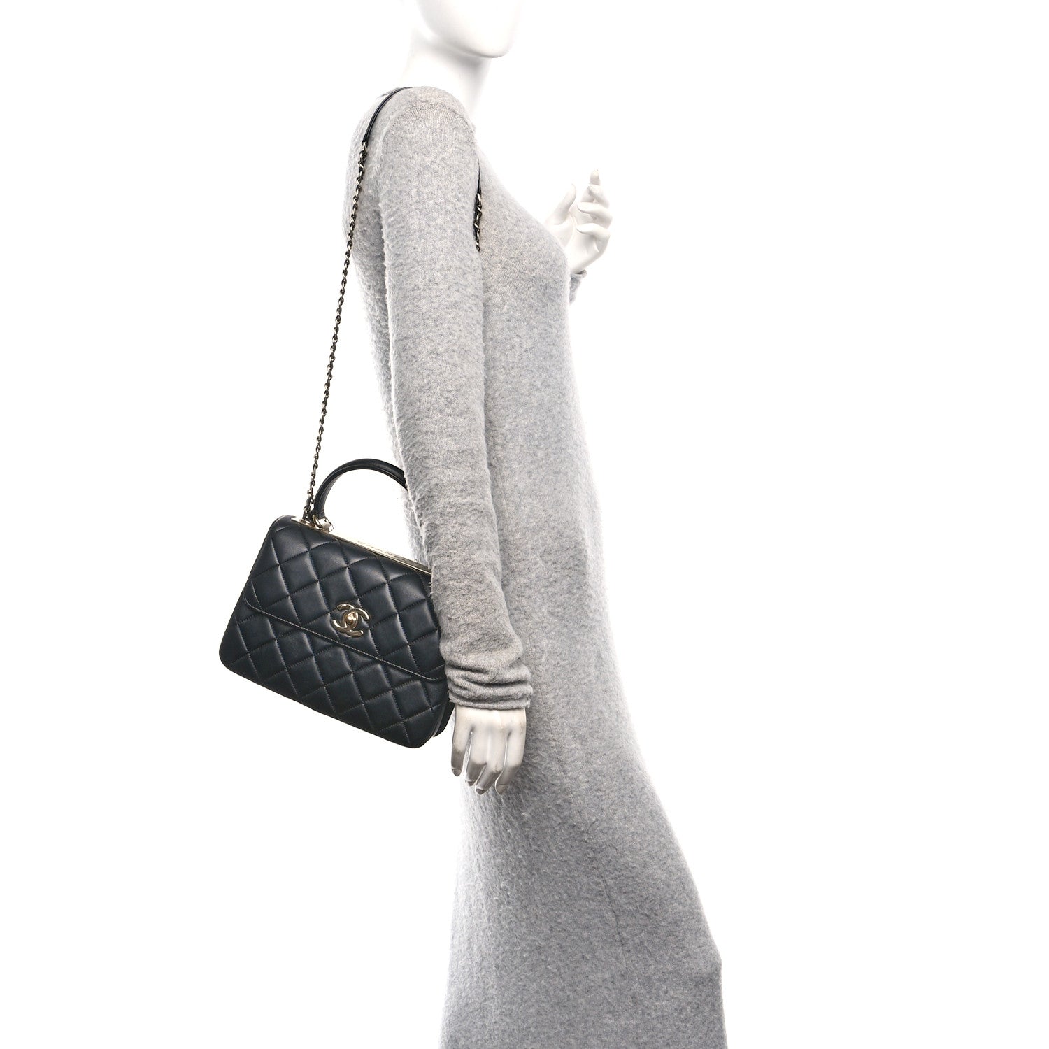 Lambskin Quilted Small Trendy CC Dual Handle Flap Bag Black