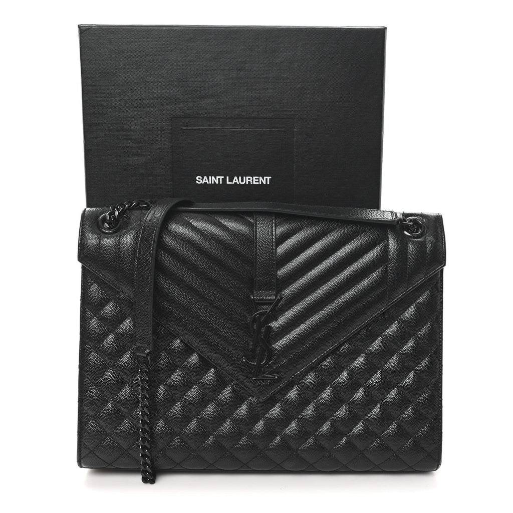 Grain De Poudre Textured Mixed Matelasse Large Triquilt Monogram Monochrome Satchel Black
