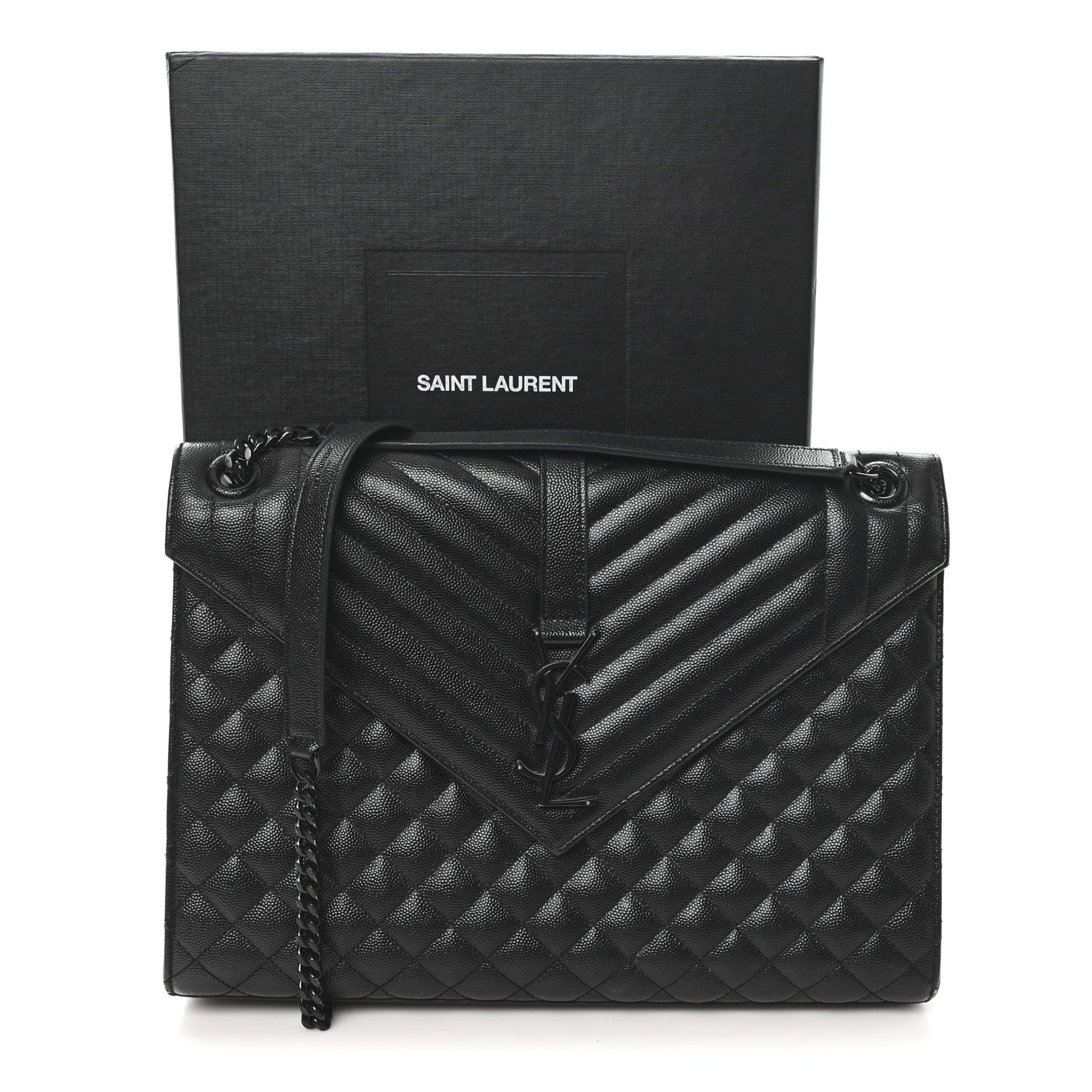 Grain De Poudre Textured Mixed Matelasse Large Triquilt Monogram Monochrome Satchel Black