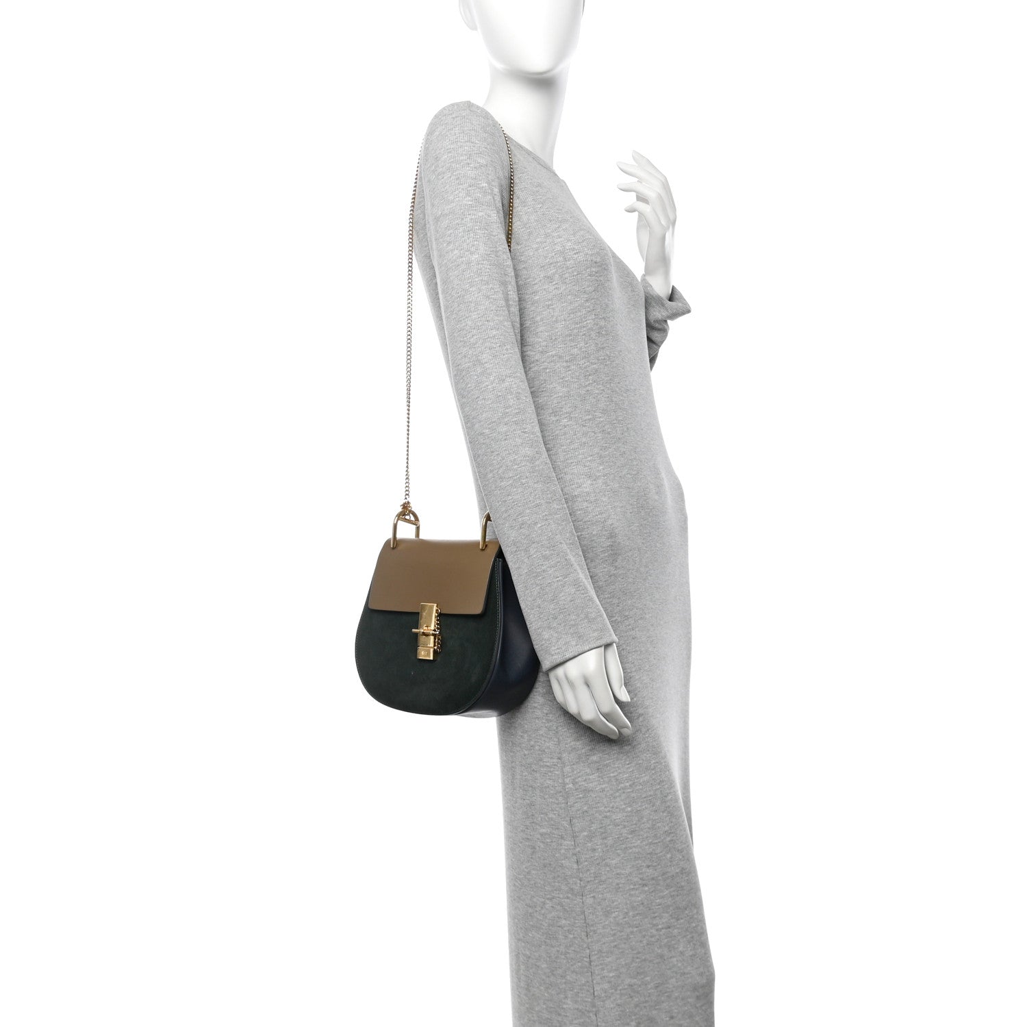 Suede Smooth Calfskin Drew Shoulder Bag Intense Green Brown