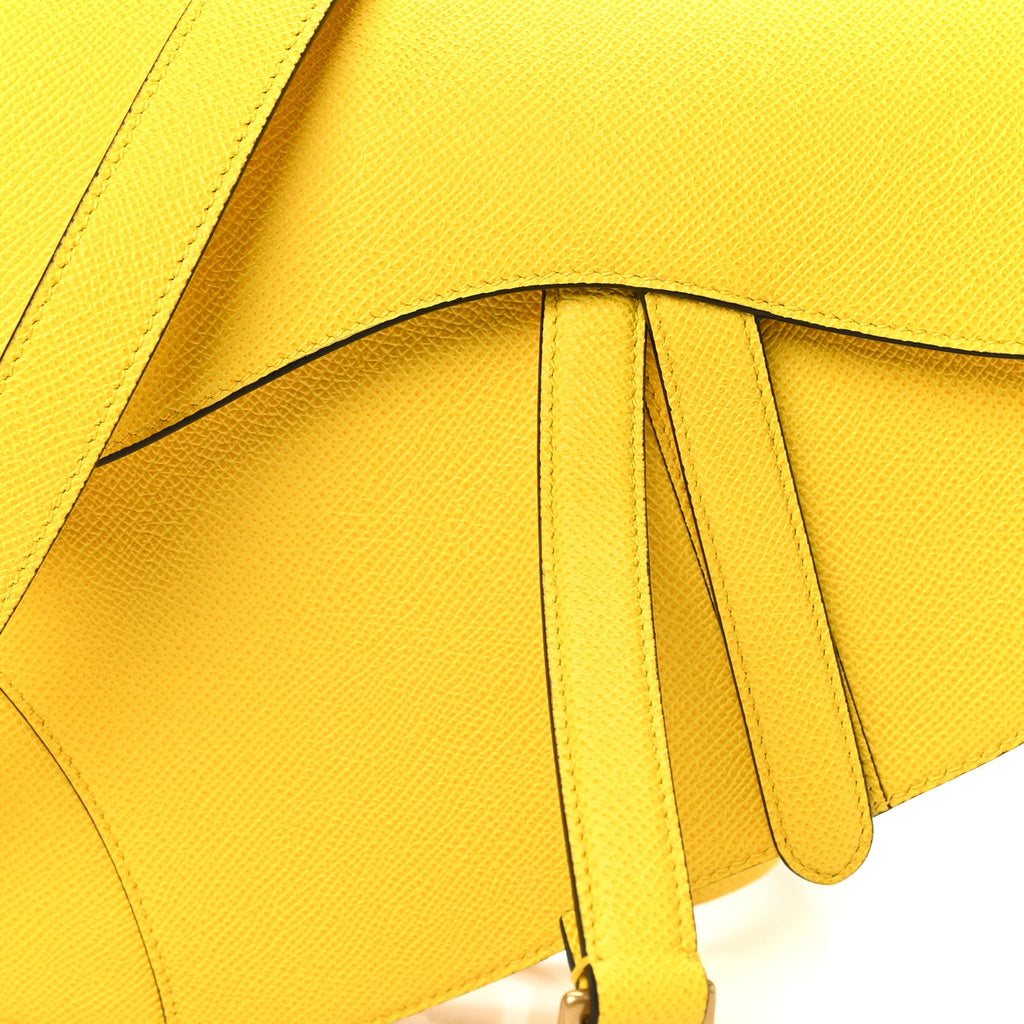 Grained Calfskin Saddle Bag With Strap Yellow