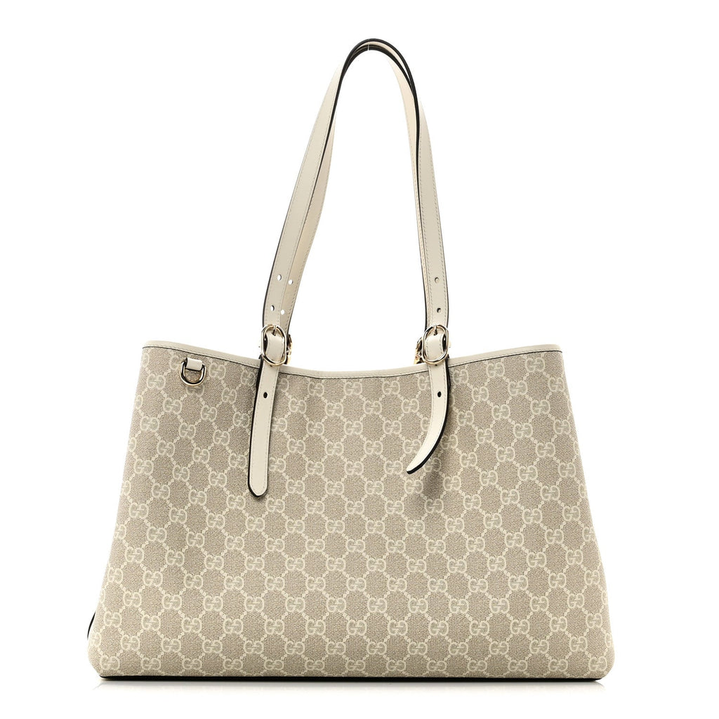 GG Supreme Monogram Emblem Large Tote Bag  Mystic White Oatmeal
