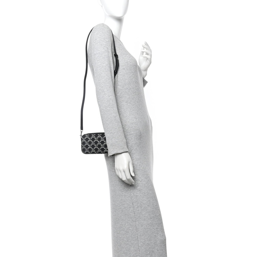 Triomphe Canvas Horizontal Pouch Silver Black