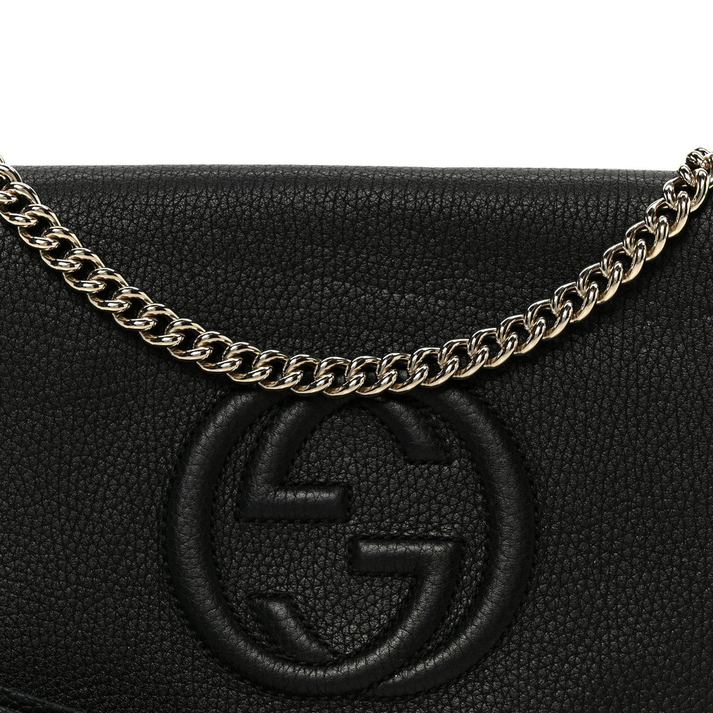 Pebbled Calfskin Medium Soho Flap Crossbody Black