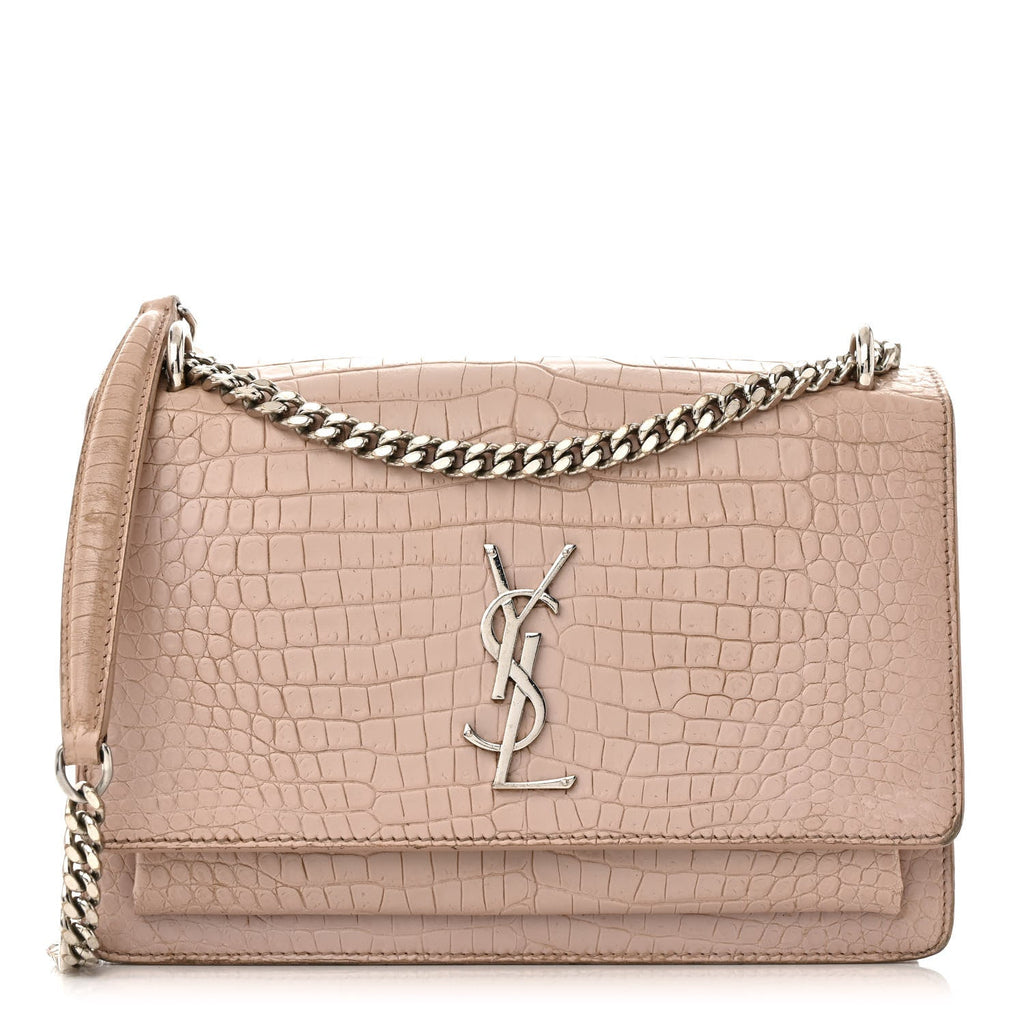 Calfskin Crocodile Embossed Medium Monogram Sunset Rose Antic