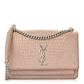 Calfskin Crocodile Embossed Medium Monogram Sunset Rose Antic